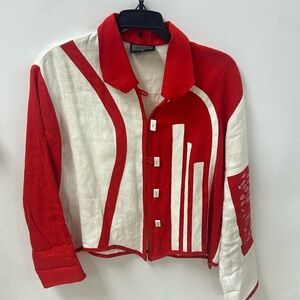 Red and White Button-Up Jacket - Alissa 
Size Small